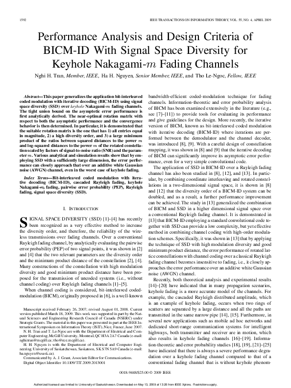(PDF) Performance Analysis and Design Criteria of BICM-ID With Signal ...