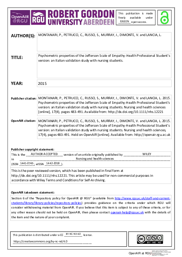 (PDF) Psychometric properties of the Jefferson Scale of Empathy-Health ...