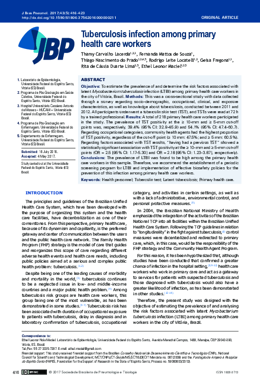 (PDF) Tuberculosis infection among primary health care workers