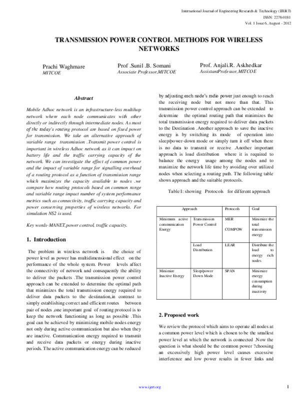 (PDF) Transmission Power Control Methods For Wireless Networks