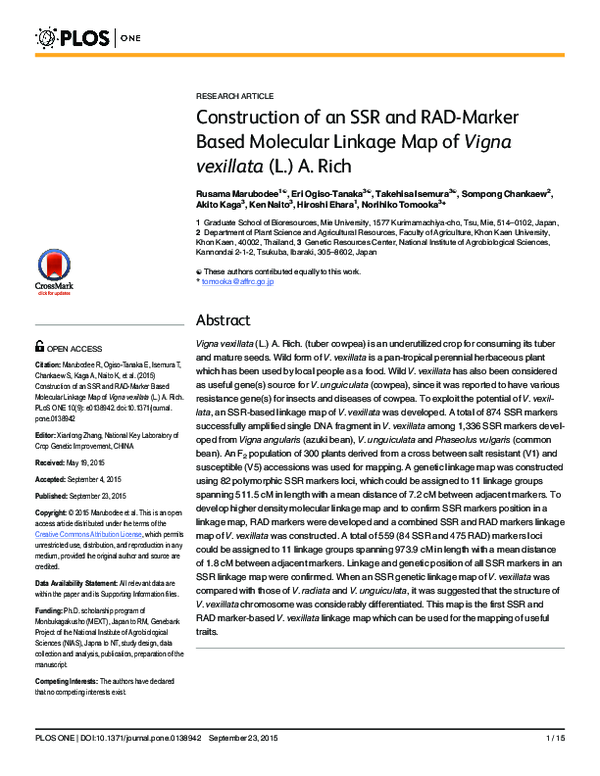 (PDF) Construction of an SSR and RAD-Marker Based Molecular Linkage Map ...