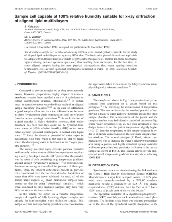 (PDF) Sample cell capable of 100% relative humidity suitable for x-ray ...