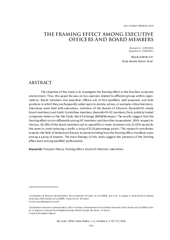 (PDF) The framing effect among executive officers and board members