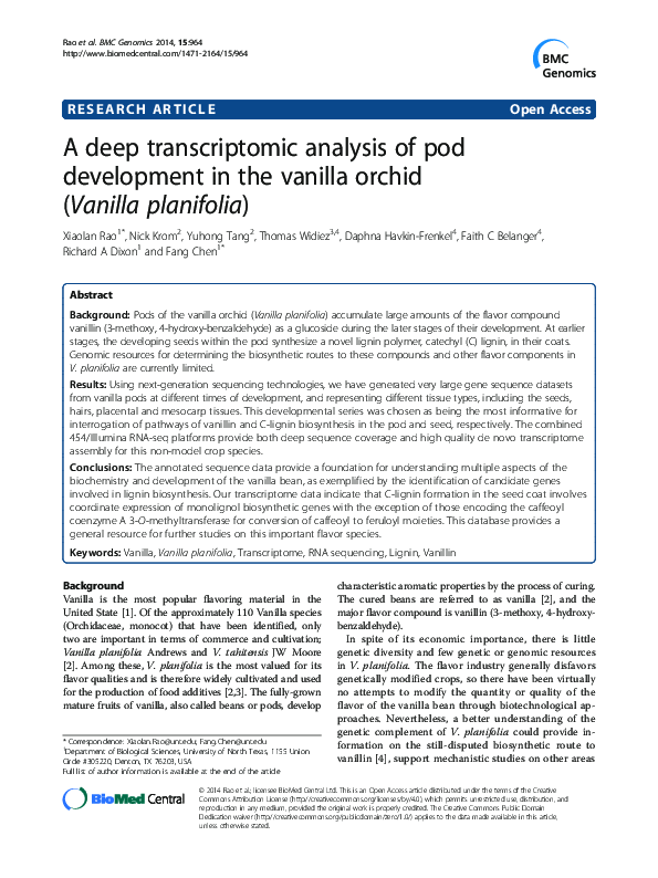 (PDF) A deep transcriptomic analysis of pod development in the vanilla ...