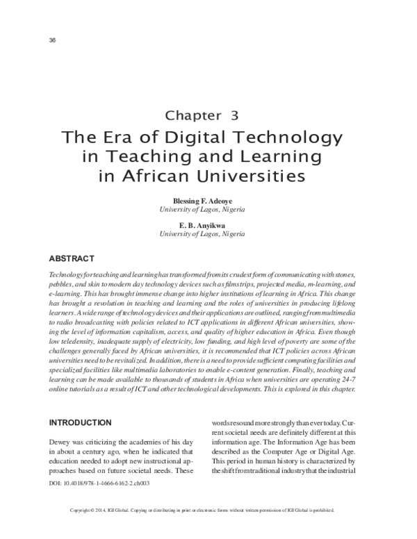 (PDF) The Era of Digital Technology in Teaching and Learning in African ...