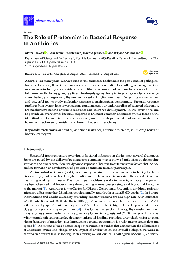 (PDF) The Role of Proteomics in Bacterial Response to Antibiotics