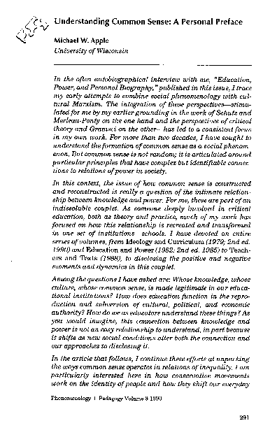 (PDF) Understanding Common Sense: A Personal Preface
