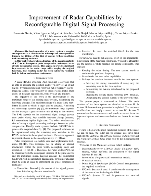(PDF) Improvement of Radar Capabilities by Reconfigurable Digital ...