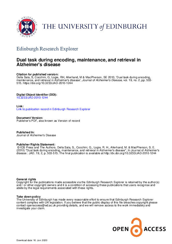(PDF) Dual task during encoding, maintenance, and retrieval in ...