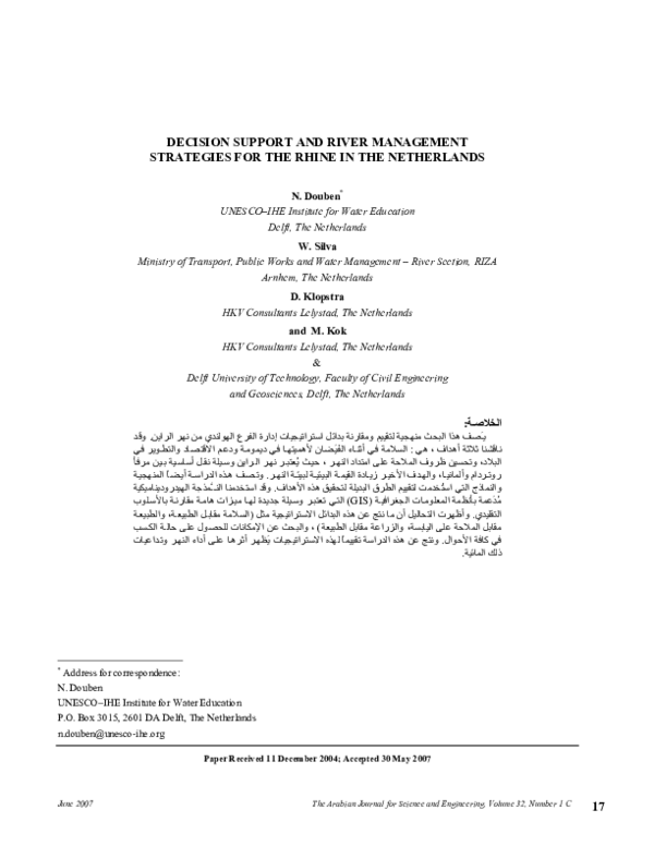 (PDF) Decision Support and River Management Strategies for the Rhine in ...