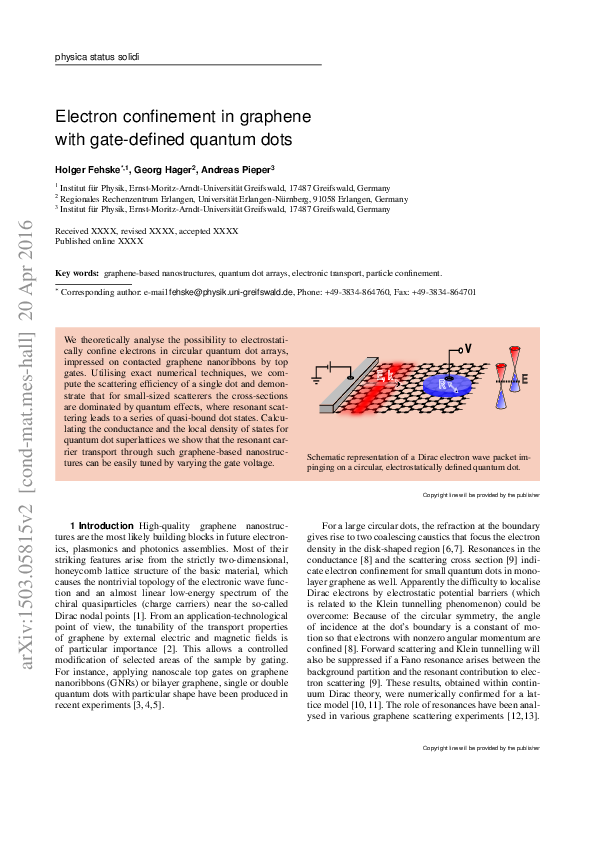 (PDF) Electron confinement in graphene with gate-defined quantum dots