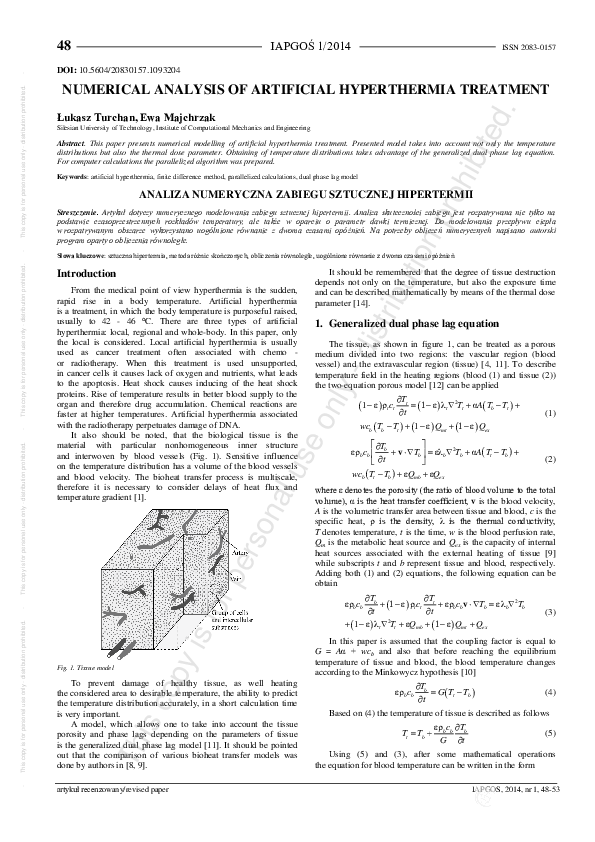 (PDF) Numerical Analysis of Artificial Hyperthermia Treatment