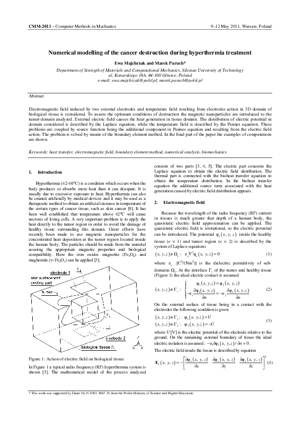 (PDF) Numerical modelling of the cancer destruction during hyperthermia ...