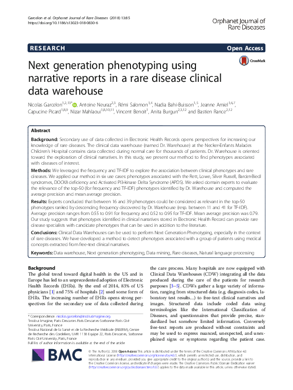 (PDF) Next generation phenotyping using narrative reports in a rare ...