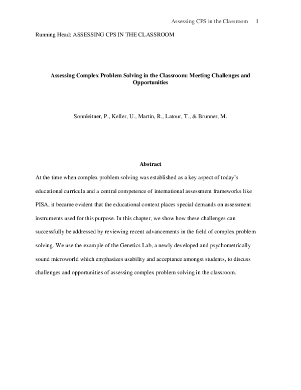 (PDF) Assessing complex problem solving in the classroom: Meeting ...