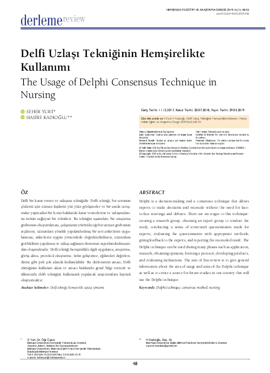 (PDF) The usage of Delphi consensus technique in nursing