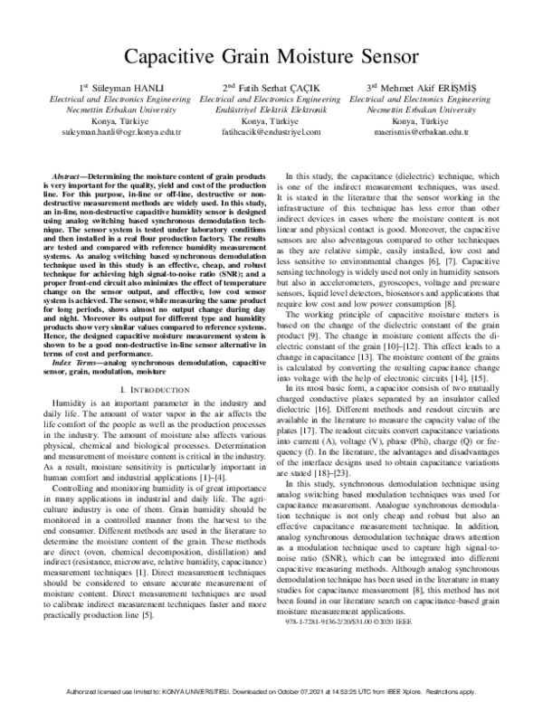 (PDF) Capacitive Grain Moisture Sensor
