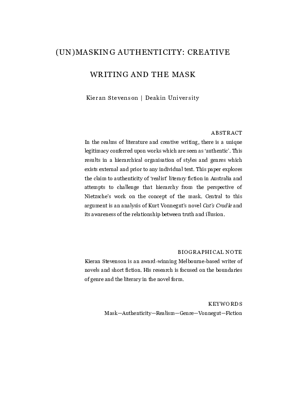 (PDF) (Un)Masking Authenticity: Creative Writing and the Mask
