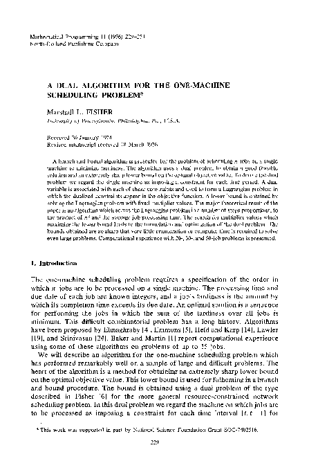 (PDF) A dual algorithm for the one-machine scheduling problem