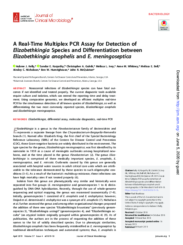 (PDF) A real-time multiplex PCR assay for detection of Elizabethkingia ...