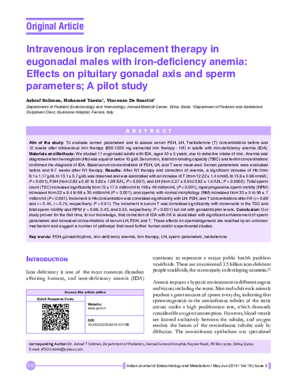 (PDF) Intravenous iron replacement therapy in eugonadal males with iron ...