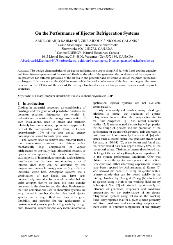 (PDF) On the performance of ejector refrigeration systems