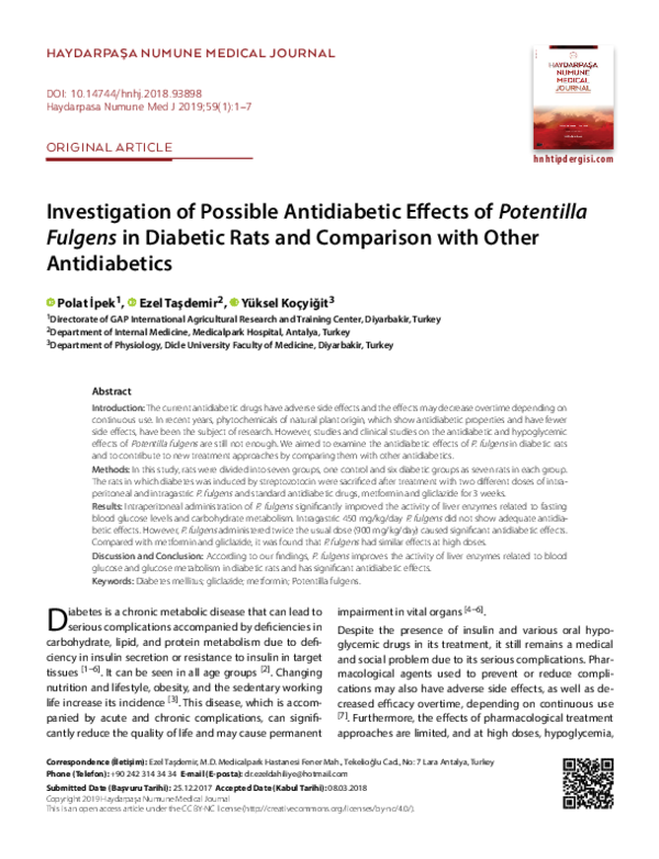 (PDF) Investigation of Possible Antidiabetic Effects of Potentilla ...