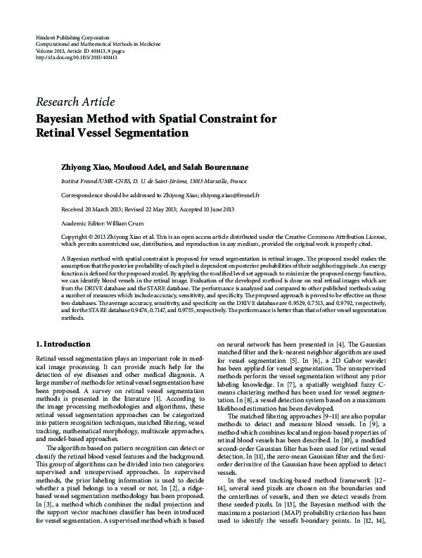 (PDF) Bayesian Method with Spatial Constraint for Retinal Vessel ...
