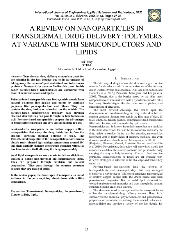 (PDF) A Review on Nanoparticles in Transdermal Drug Delivery: Polymers ...