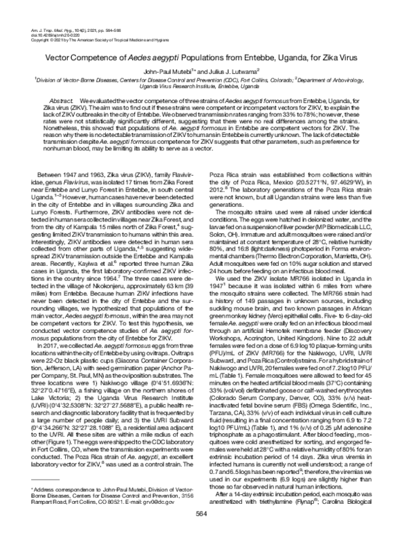 (PDF) Vector Competence of Aedes aegypti Populations from Entebbe ...