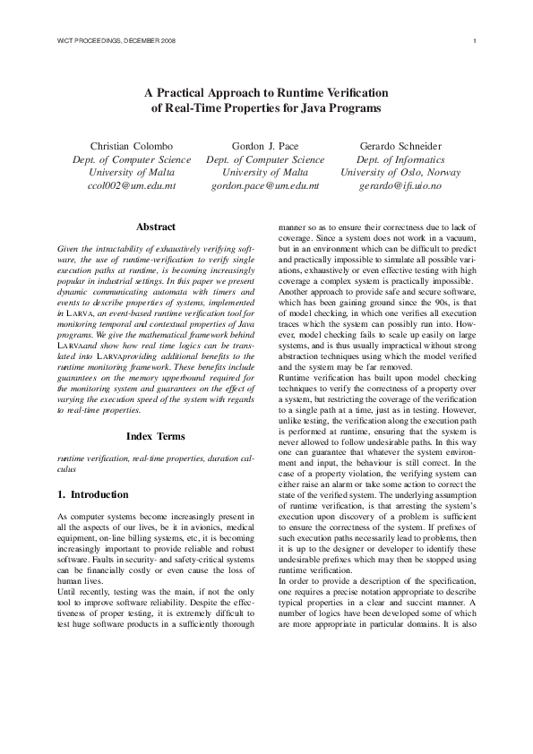 (PDF) A Practical Approach to Runtime Verification of Real-Time ...