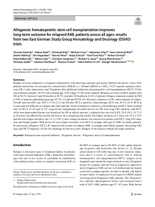 (PDF) Allogeneic hematopoietic stem cell transplantation for children ...