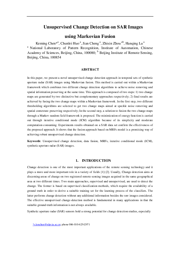(PDF) Unsupervised Change Detection on SAR Images Using Triplet Markov ...