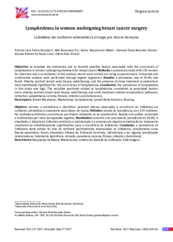 (PDF) Lymphedema in women undergoing breast cancer surgery