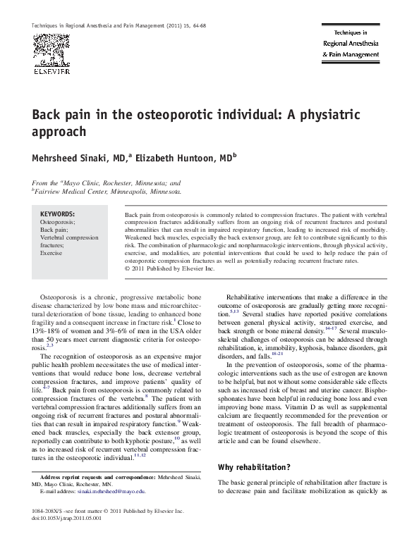 (PDF) Back pain in the osteoporotic individual: A physiatric approach