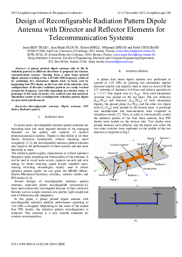 (PDF) Design of reconfigurable radiation pattern dipole antenna with ...