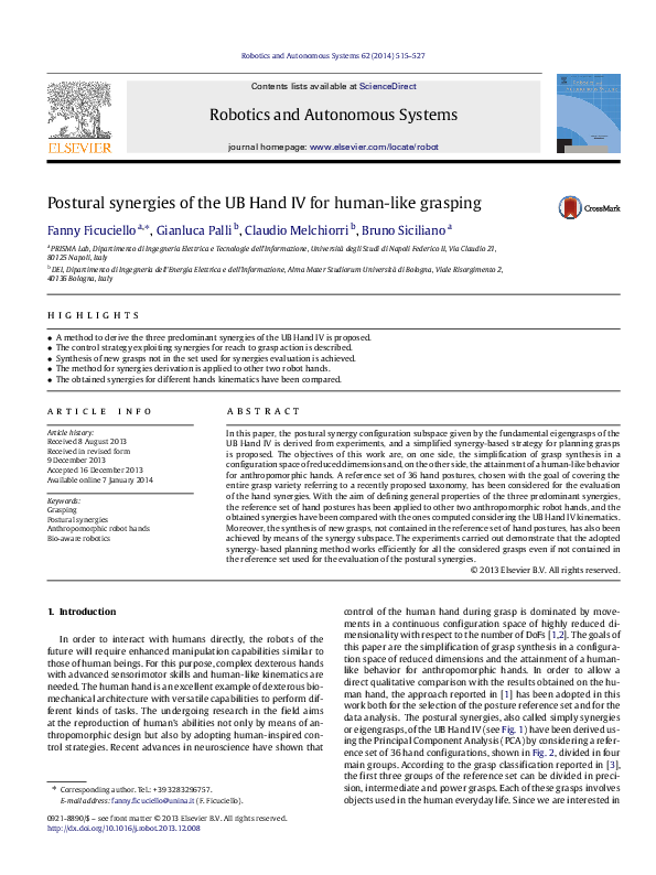 (PDF) Postural synergies of the UB Hand IV for human-like grasping