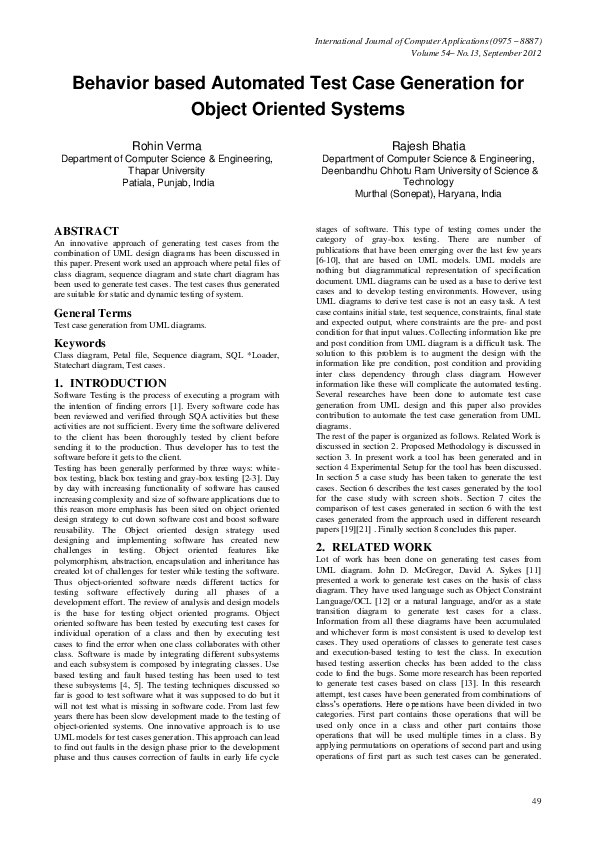 (PDF) Behavior based Automated Test Case Generation for Object Oriented ...