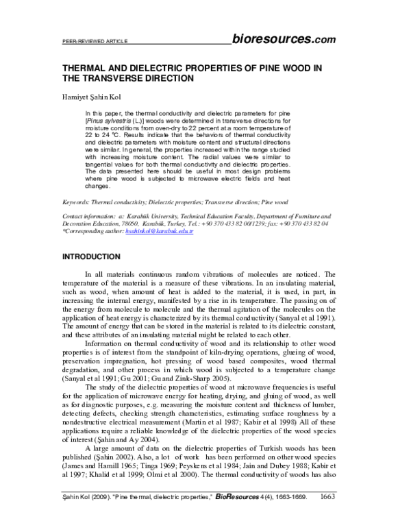 (PDF) Thermal and dielectric properties of pine wood in the transverse ...