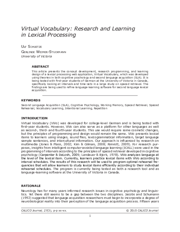 (PDF) Virtual Vocabulary: Research and Learning in Lexical Processing