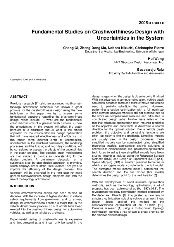 (PDF) Fundamental Studies on Crashworthiness Design with Uncertainties ...