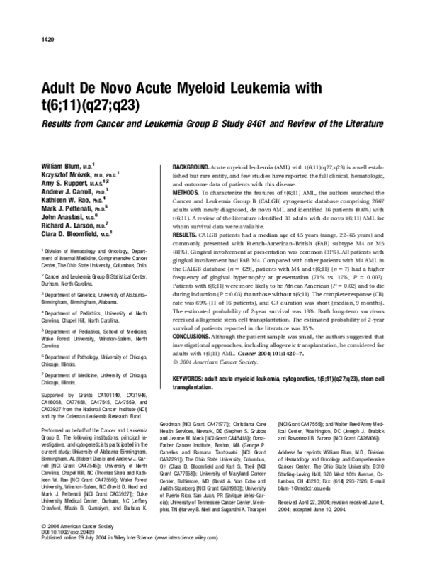 (PDF) Adult de novo acute myeloid leukemia with t(6;11)(q27;q23 ...