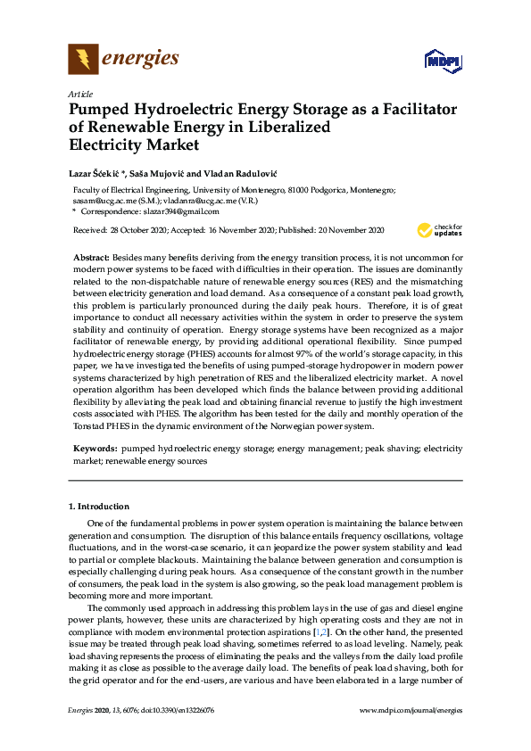 (PDF) Pumped Hydroelectric Energy Storage as a Facilitator of Renewable ...
