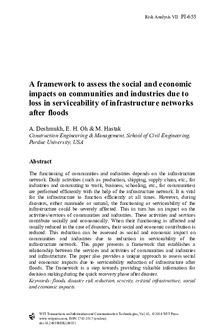 (PDF) A framework to assess the social and economic impacts on ...