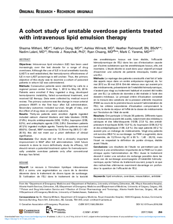 (PDF) A cohort study of unstable overdose patients treated with