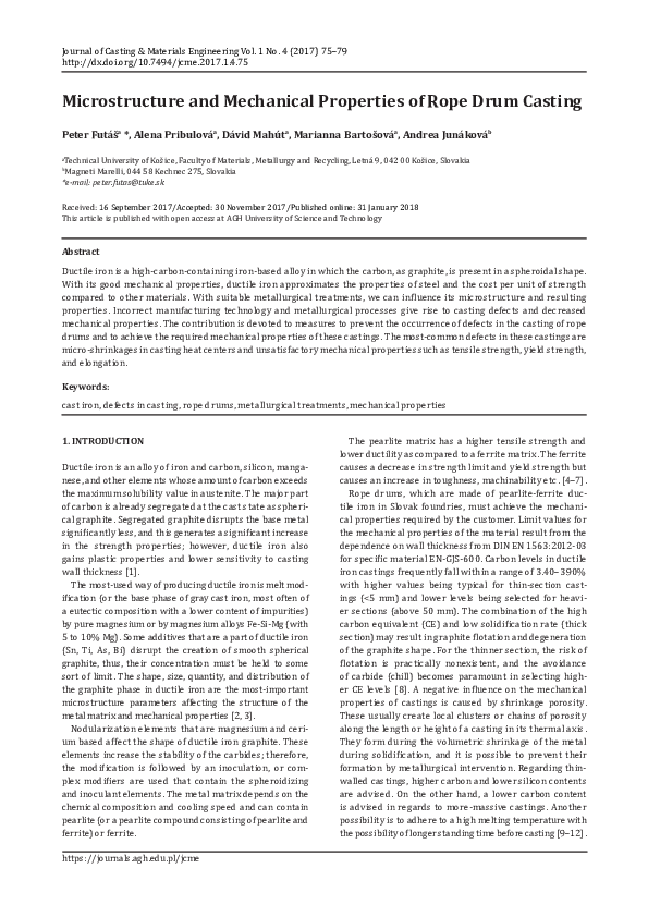 (PDF) Microstructure and Mechanical Properties of Rope Drum Casting