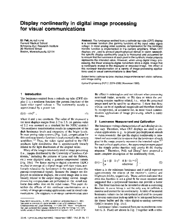 (PDF) Display nonlinearity in digital image processing for visual ...