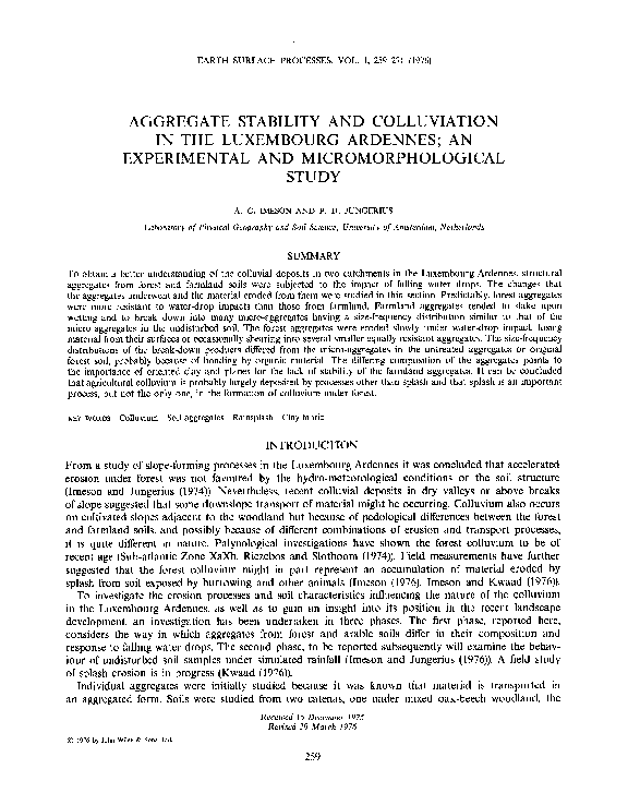 (PDF) Aggregate stability and colluviation in the Luxembourg ardennes ...
