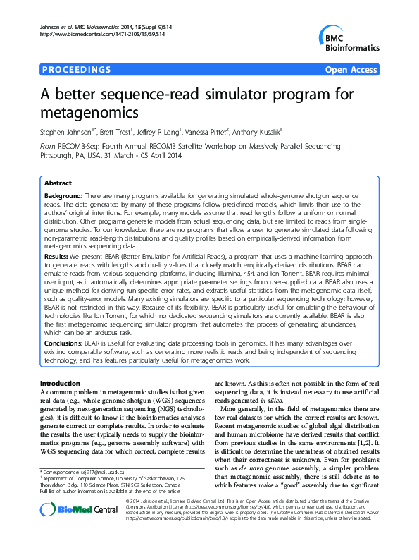 (PDF) A better sequence-read simulator program for metagenomics