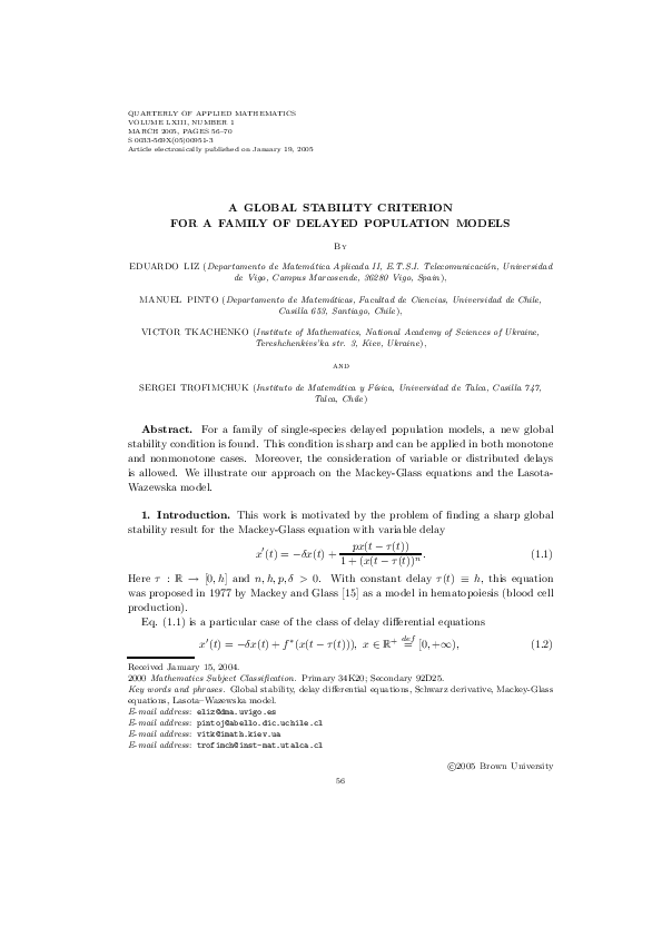 (PDF) A global stability criterion for a family of delayed population ...